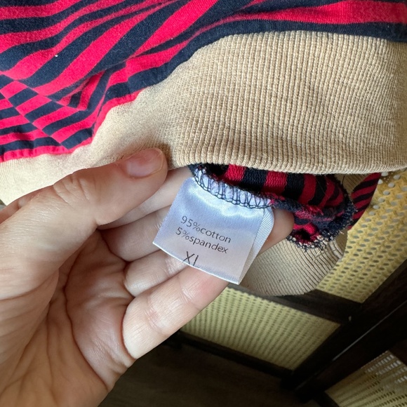 Red & Navy TERIVEEK Oversized Striped Long Sleeve Shirt (XL) - Picture 2 of 4